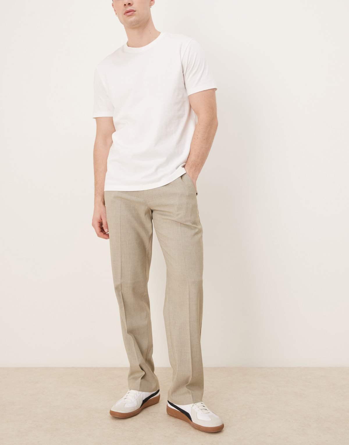 ASOS DESIGN smart straight leg trousers with side adjusters in light grey melange