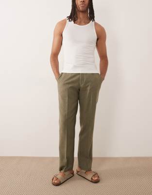 Asos Design Smart Straight Leg Trousers With Wool Blend In Green