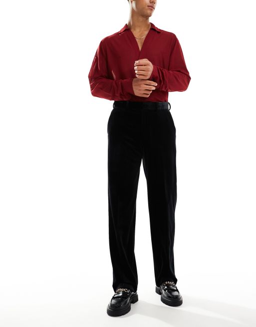ASOS DESIGN smart straight leg velvet pants in black | ASOS