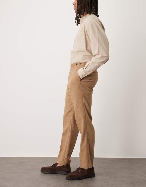 ASOS DESIGN smart straight leg wool blend pants in camel with side adjusters, 3 of 5