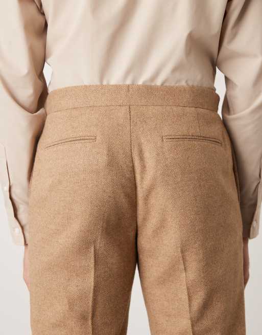 ASOS DESIGN smart straight leg wool blend pants in camel with side adjusters, 4 of 5