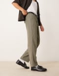 [ASOS DESIGN] ASOS DESIGN smart straight leg wool blend pants in dark green puppytooth W30 L32 Dark green