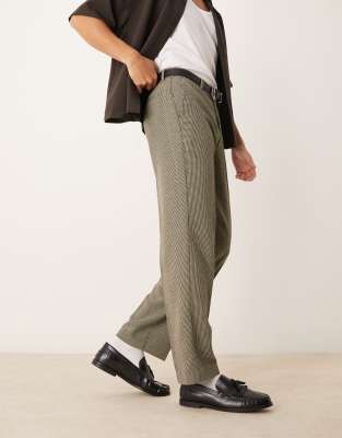 asos ASOS DESIGN smart straight leg wool blend trousers in dark green puppytooth