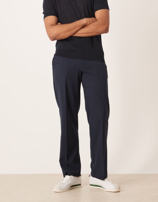 ASOS DESIGN smart straight leg wool blend trousers in navy