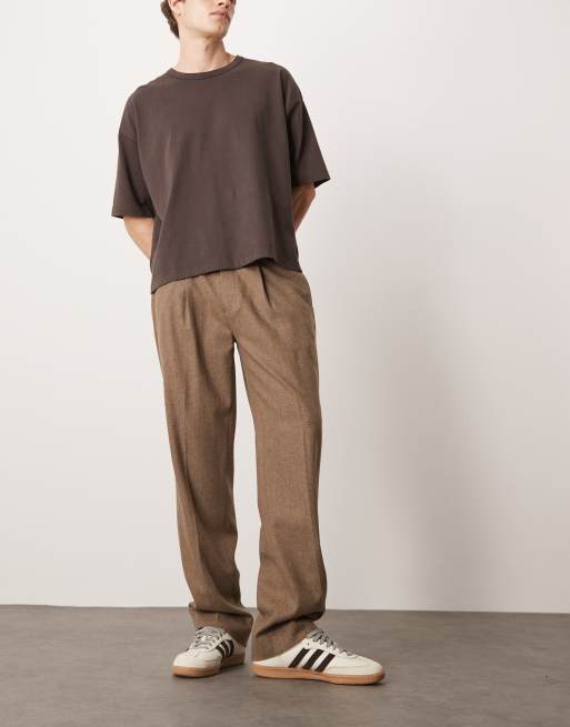 ASOS DESIGN smart straight leg wool mix chino pants with front pleat in brown