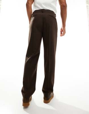 Asos Design Smart Straight Leg Wool Mix Pants In Brown