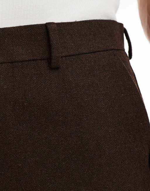 ASOS DESIGN smart straight leg wool mix pants in brown herringbone