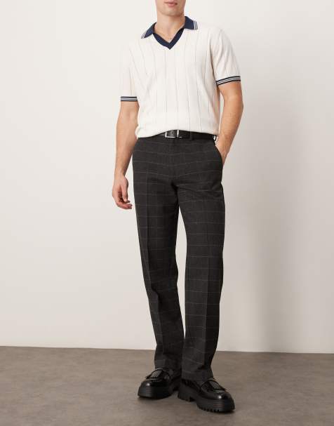 ASOS DESIGN smart straight leg wool mix pants in grey check - view 1