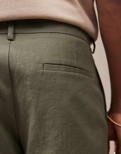 ASOS DESIGN smart straight linen blend shorts in green, 3 of 5