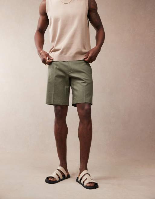 ASOS DESIGN smart straight linen blend shorts in green, 5 of 5