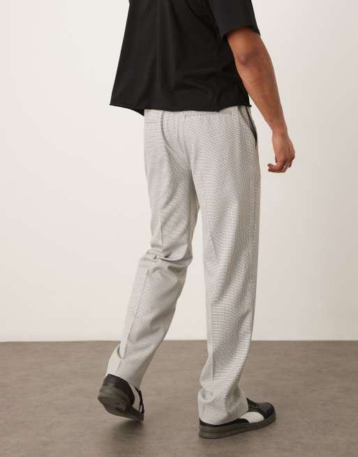 ASOS DESIGN smart straight pants in grey micro check with elasticated waist (part of a set), 5 of 5