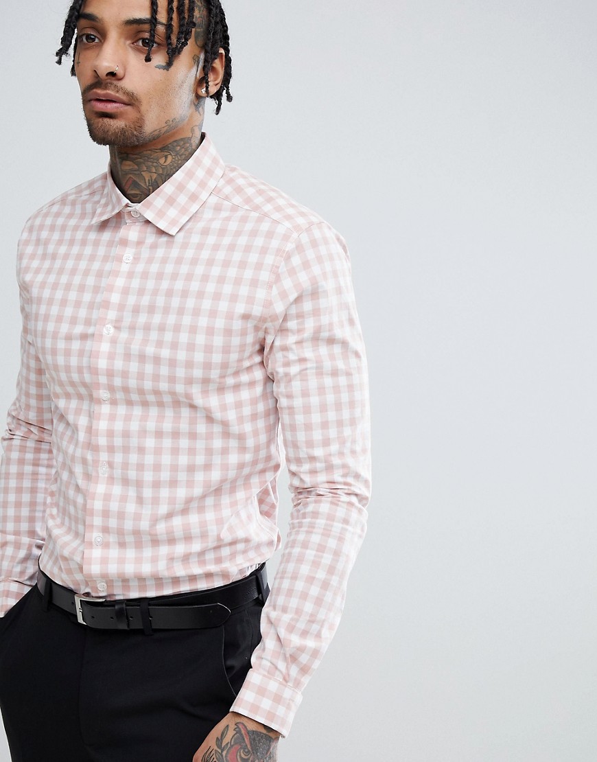 ASOS DESIGN smart stretch slim check shirt-Pink