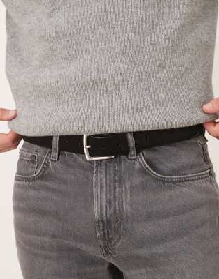 Asos Design Smart Suede Belt With Silver Buckle In Black