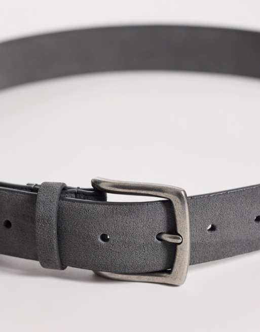 ASOS DESIGN smart suede belt with silver buckle in dark grey, 2 of 3