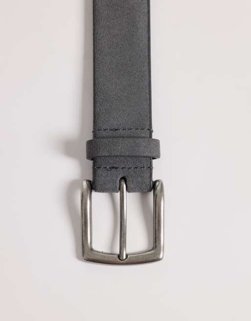 ASOS DESIGN smart suede belt with silver buckle in dark grey, 3 of 3