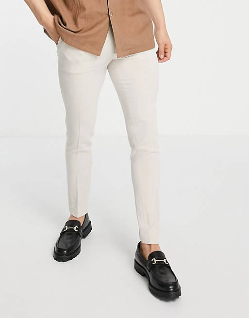 Suits smart super skinny oxford trousers in stone 