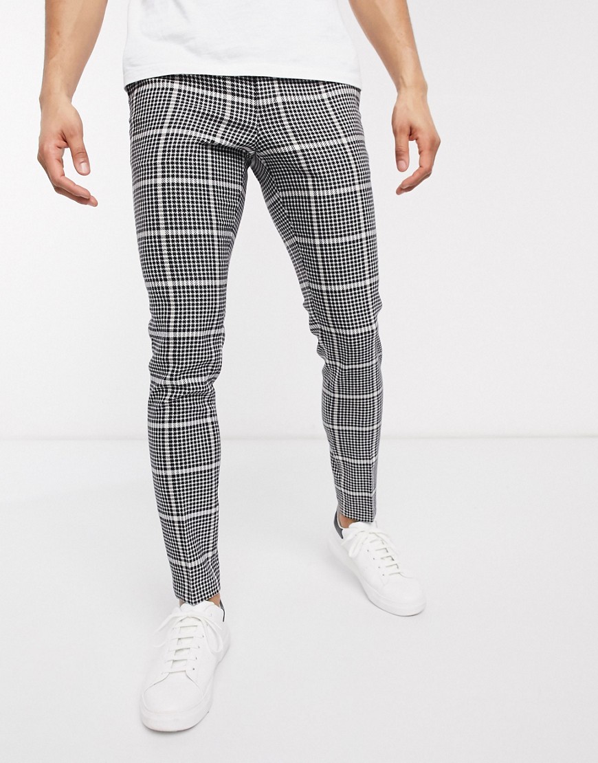 ASOS DESIGN smart super skinny pants in black wool mix check and side adjusters