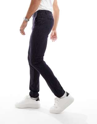 Asos Design Smart Super Skinny Pants In Navy Pin Stripe