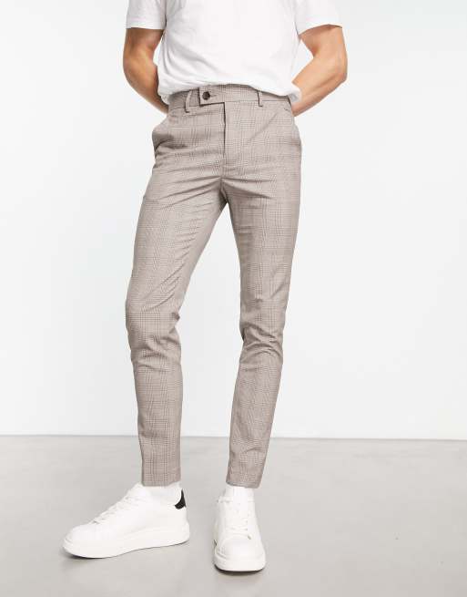 Men's Super Skinny Crop Check Dress Pants