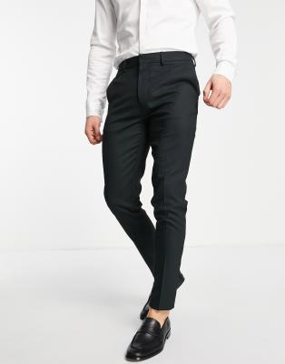 ASOS DESIGN smart super skinny pants with pin dot texture in forest green