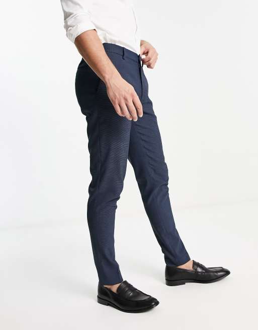 ASOS DESIGN smart super skinny pants with pin dot texture in navy