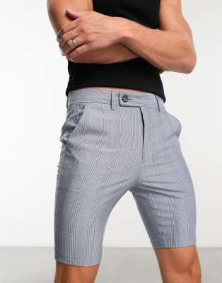 ASOS DESIGN SMART SUPER SKINNY SHORTS IN PRINCE OF WALES CHECK IN LIGHT BLUE