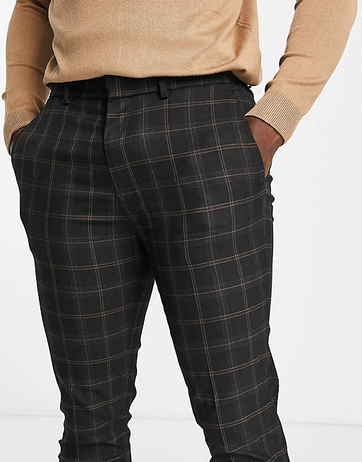 Suits smart super skinny trousers in black check 