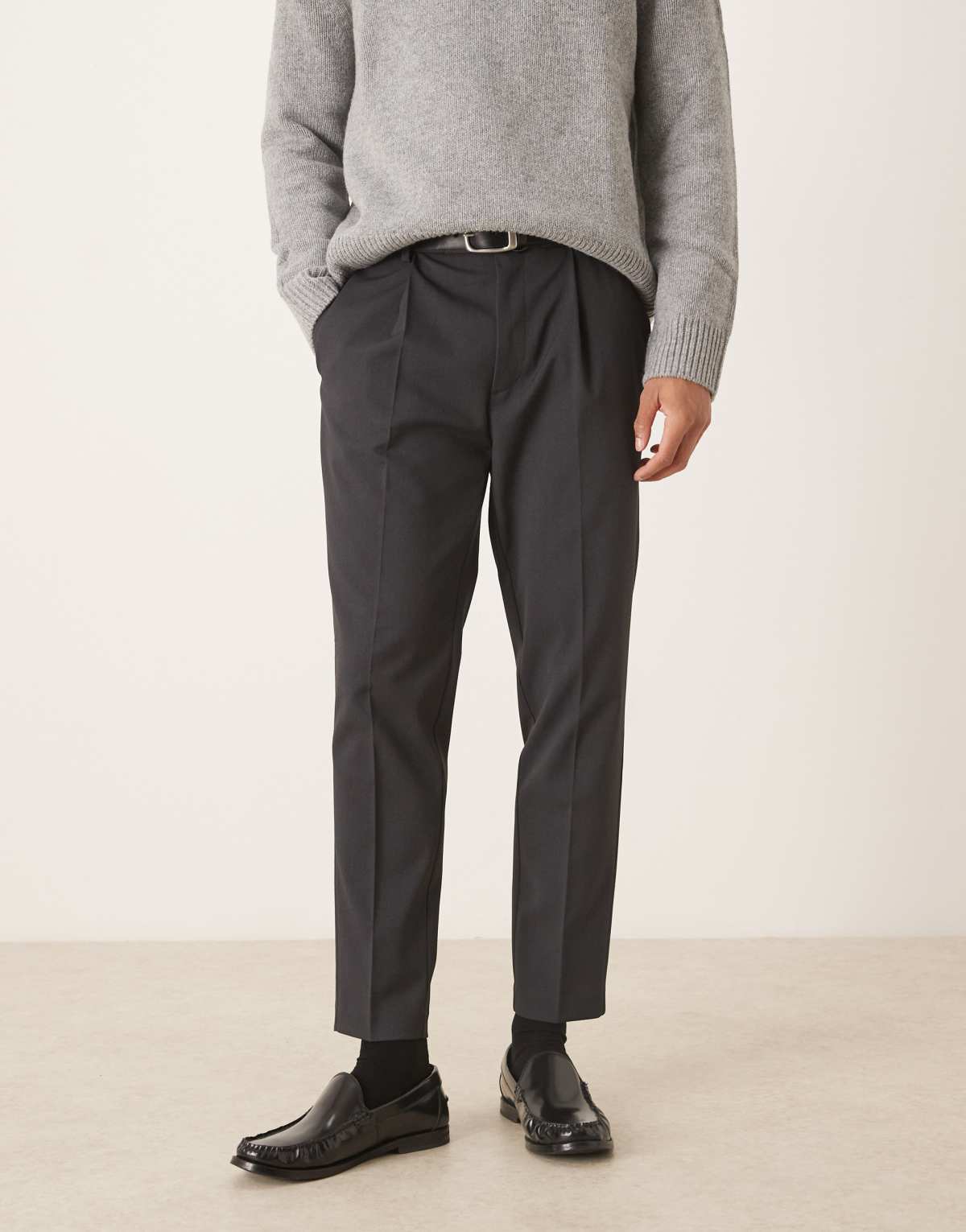 ASOS DESIGN smart tapered chino trousers in charcoal