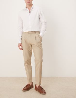 Asos Design Smart Tapered Cotton Chino Pants In Neutral
