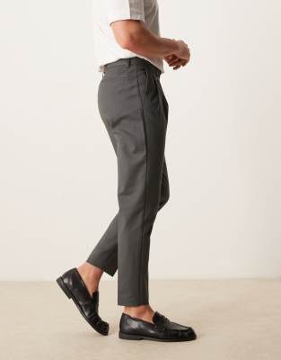 ASOS DESIGN smart tapered cotton chino pants in charcoal