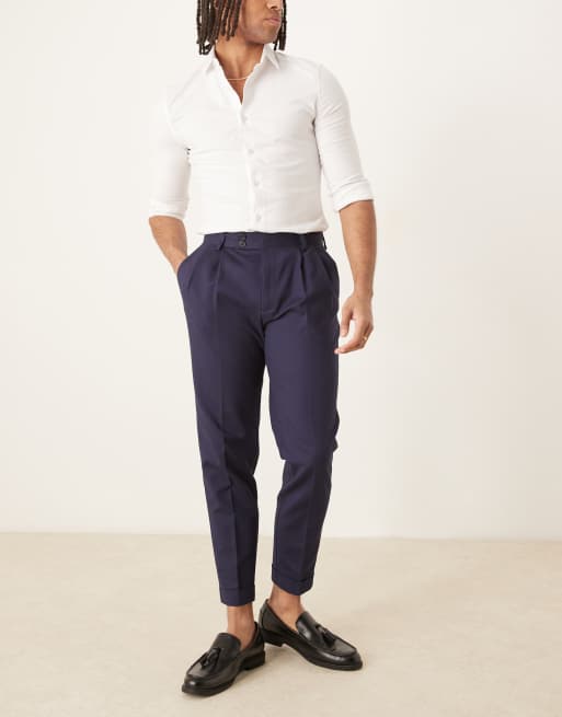 ASOS DESIGN smart tapered cotton chino pants in navy