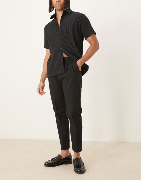 ASOS DESIGN smart tapered cotton chino trousers in black - view 1