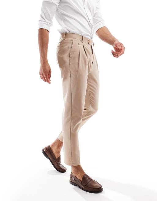 ASOS DESIGN smart tapered cotton chino trousers in light brown, 3 of 5
