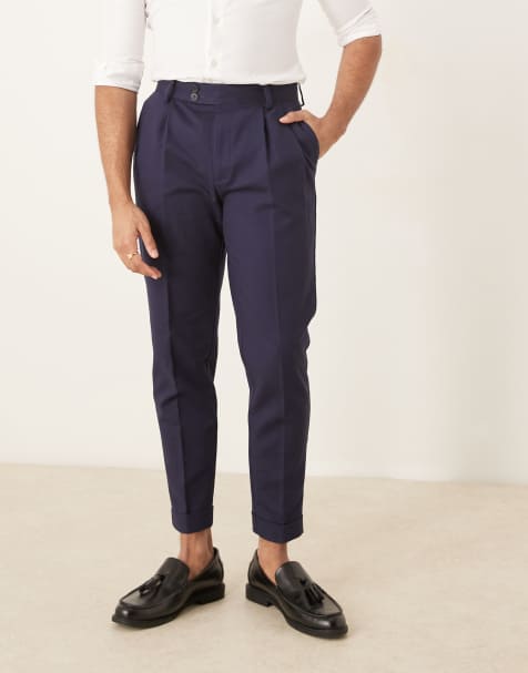 ASOS DESIGN smart tapered cotton chino trousers in navy - view 1
