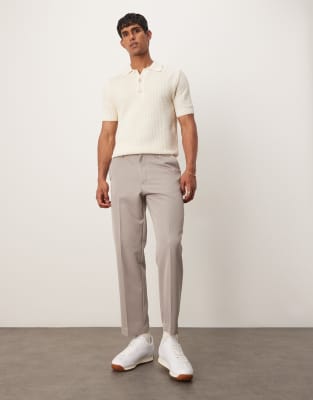 asos ASOS DESIGN smart tapered cropped trousers in dark stone