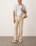 [ASOS DESIGN] ASOS DESIGN smart tapered crosshatch textured pants with front pleat in beige-Neutral W38 L32 BEIGE