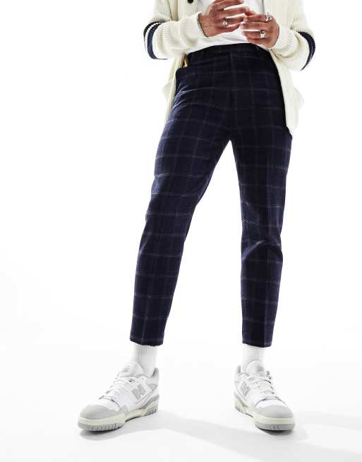 FhyzicsShops DESIGN smart tapered fit check pants in dark blue