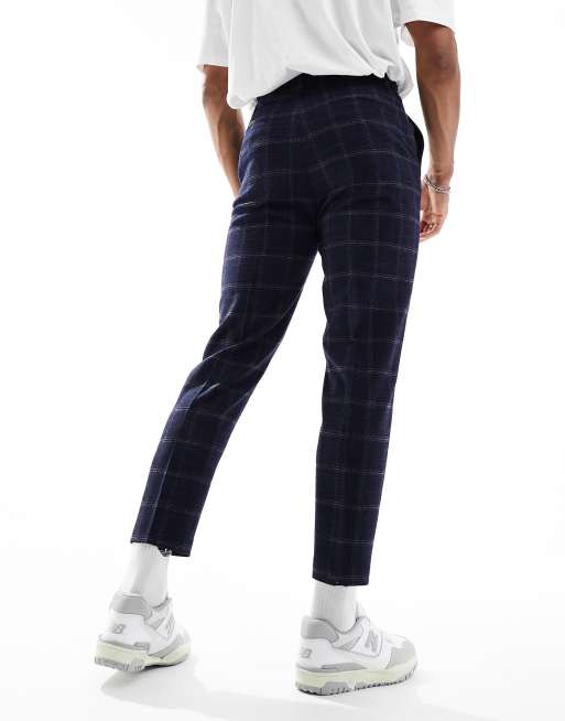 Black tapered fit plisse smart trousers