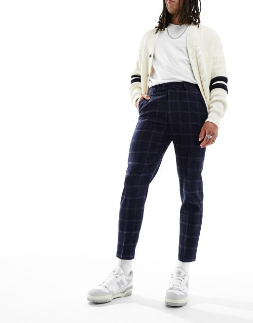 ASOS DESIGN smart tapered fit check pants in dark blue