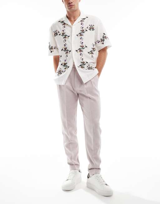 ASOS DESIGN smart tapered fit chino textured pants in dusty pink