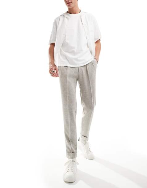 ASOS DESIGN smart tapered fit chino trousers in light brown texture - view 1