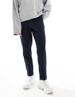 ASOS DESIGN ASOS DESIGN smart tapered fit chino trousers in navy with half elasticated waist