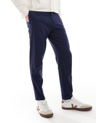 Asos Design Smart Tapered Fit Linen Blend Pants In Blue