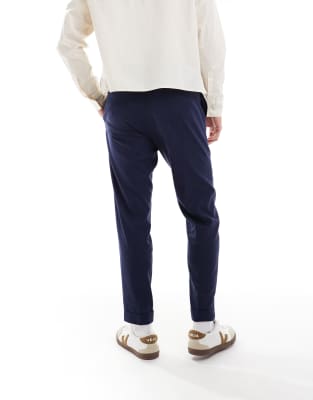 Asos Design Smart Tapered Fit Linen Blend Pants In Blue