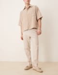 [ASOS DESIGN] ASOS DESIGN smart tapered fit linen blend pants in stone with turnups-Neutral W32 L34 STONE