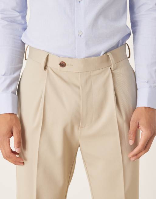 ASOS DESIGN smart tapered fit pants in beige