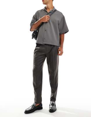 Asos Design Smart Tapered Fit Pants In Brown Herringbone