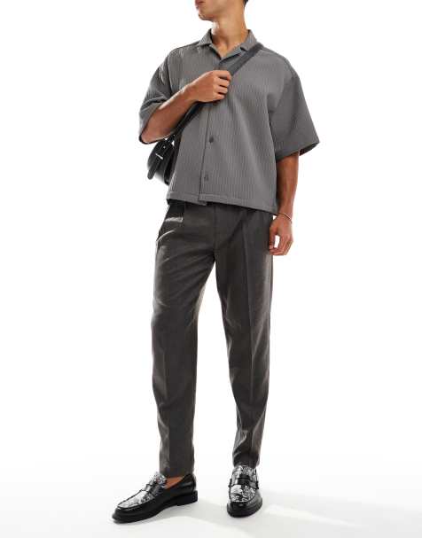 ASOS DESIGN smart tapered fit pants in brown herringbone - view 1