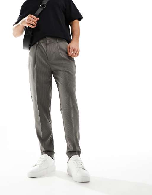 Black tapered fit plisse smart trousers