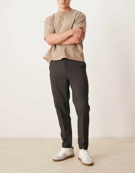 ASOS DESIGN smart tapered fit pants in brown microtexture - view 1